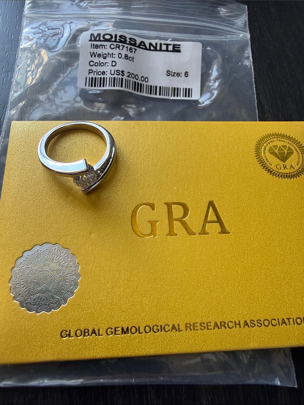 Moissanite Silver-Tone Solitaire Ring in White - GRA Certified